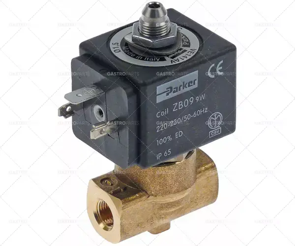 Vysoce Kvalitní elektromagnetický ventil 3-cestný 230 VAC připojení 1/4" DN 2mm násuvná zásuvka DIN -20° do 130°C