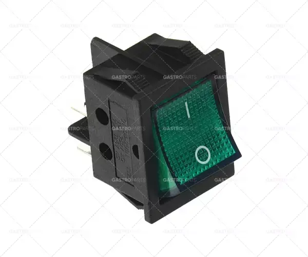 Kolébkový rozměr 30x22mm zelený 2NO 250V 16A osvětlené 6,3mm jazýčky 0-I konektor Přímo Od Výrobce