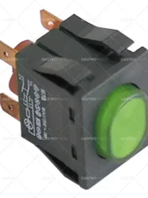 Tlačítko rozměr 30x22mm zelený 2NO 250V 16A osvětlené spojovací plochý konektor 6,3 mm Super Cena