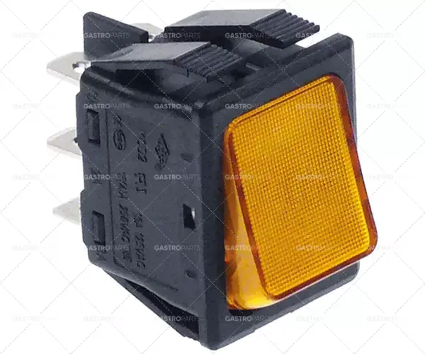 Omezená Nabídka kolébkový spínač montážní rozměry 30x22mm oranžový 2CO 250V 16A osvětlený