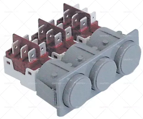 Autentický sada tlačítek montážní rozměr 28,5x77,5mm 250V 16A 2co samec 6,3mm kulatý šedý