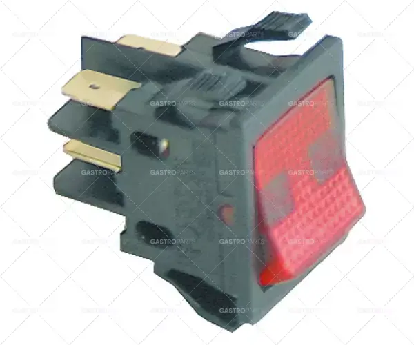 Jen Po Omezenou Doba kolébkový spínač montážní rozměry 30x22mm červená 2NO 230V 16A osvětlený