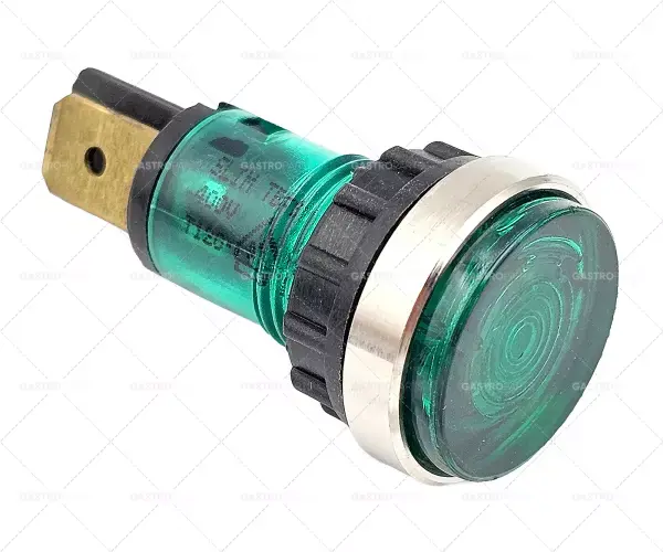 Novinka lampa signál o 12 mm 400V zelená Spojení plochý konektor 6,3 mm