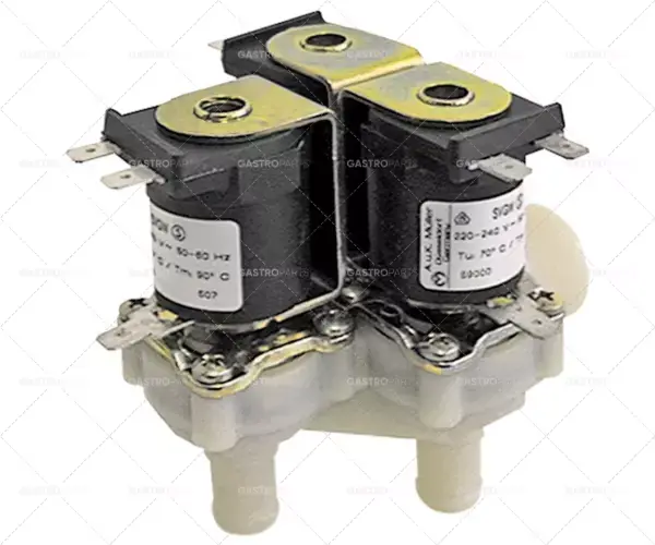 Elektromagnetický ventil 3-way úhlový 230V Vstupní 3/4 "Výstup 14,5 mm DN10 T.MAX. 90 ° C Hit Sezóny