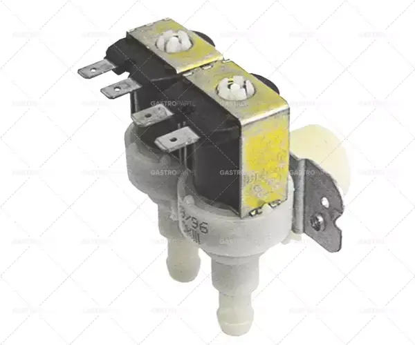 Zlevněný Elektromagnetický ventil dvojitý úhlový 24V vstup 3/4" výstup 11,5mm DN10 t.max. 90°C TP plast