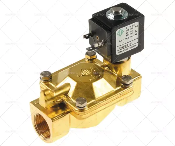 Aktuální elektromagnetický ventil 2-cestný 230 VAC vstup 3/4" výstup 3/4" připojení 3/4" L 104mm DN 19mm