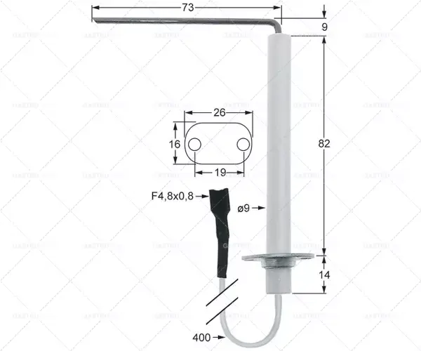 Zlevněný délka příruby zapalovací elektrody 26mm šířka příruby 16mm D1 ø 9mm L1 9mm L2 73mm BL1 82mm