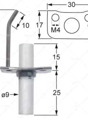 Ověřený délka příruby zapalovací elektrody 30mm šířka příruby 17mm D1 ø 9mm L1 37mm L2 10mm