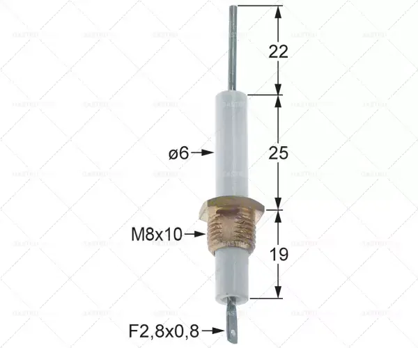 Zapalovací elektroda D1 L1 o 6 mm 22 mm 25 mm KL1 KL2 19 mm připojení F 2,8x0,8mm M8x10 Levný