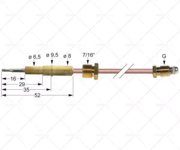 termočlánek asa 11/32 délka 1200mm připojení k hořáku 7/16" Přímo Od Výrobce