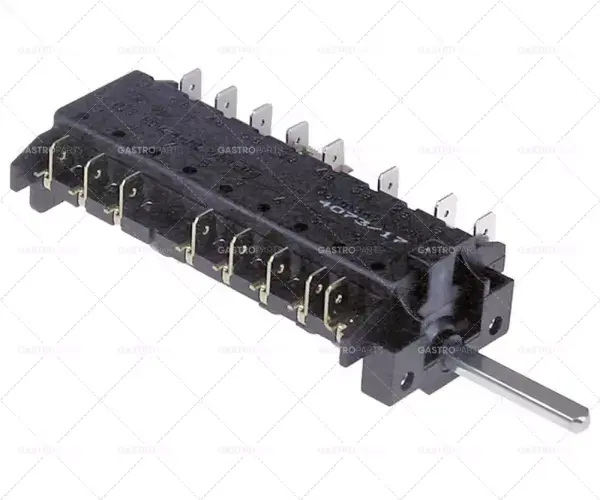 Zlevněný provozní spínač 7polohový hřídel ø 6x4,6 mm hřídel L 34 mm připojení vnější faston 6,3 mm