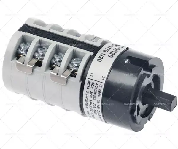 Tovární Cena otočný spínač 4polohový vačkový 1-2-3-4 7pólový typ gn20 9779 u20 690V 20A 6x6mm