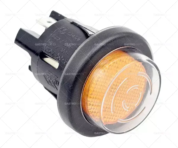 Akce tlačítkový spínač, montážní ø 25mm oranžový 2NO/indikátor světla 250V 16A s gumovým límcem