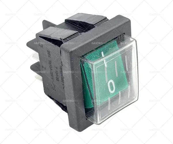 Kolébkový spínač montážní rozměry 30x22mm zelený2NO 250V 16A osvětlený 0-I připojovací šroubek Nízká Cena