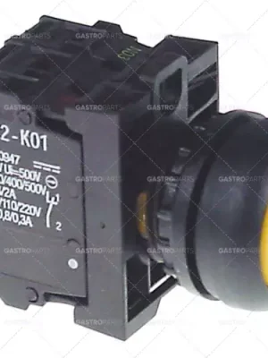 Bezpečná Platba momentový spínač žlutý podsvícený, 80-264V ø 22,5mm 1NC/1NO momentový