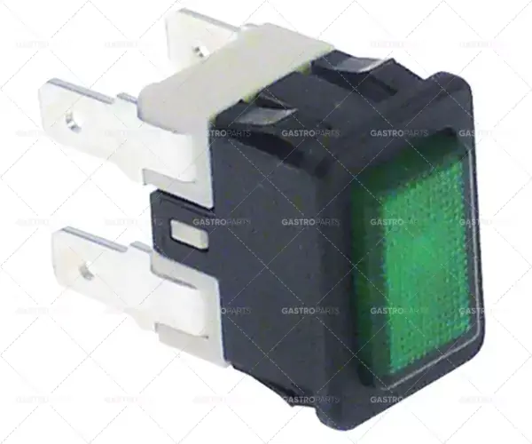 montážní rozměr tlačítka 19x13mm 250V 16A 2no vnější připojení 4,8mm obdélníkový zelený Pouze Dnes