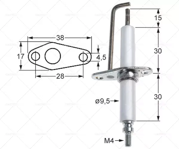 Víkendová Akce délka příruby zapalovací elektrody 38mm šířka příruby 17mm D1 ø 9,5mm L1 15mm BL1 30mm