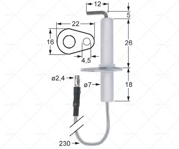 Autentický pojistková zástrčka průměr 1 7 mm průměr připojení 2,4 mm délka1 26 mm délka2 18 mm