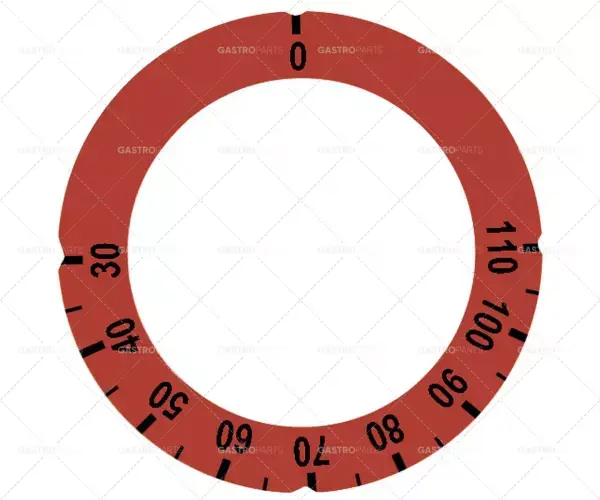 knoflík číselník červená termostat t.max. 110°C 30-110°C otáčení 270° ED ø 45,5mm ID ø 63mm Ověřený