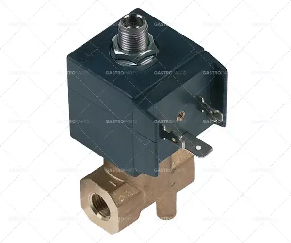 Autentický elektromagnetický ventil 3-cestný 24 VAC přívod 1/8" výstup 1/8 "mm L 35mm těleso vnitřní kužel DN 2,8mm 1/8"