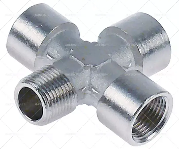 Oblíbený křížový závit 1x 3/8" ET + 3x 3/8" IT poniklovaná mosaz L 54x56mm