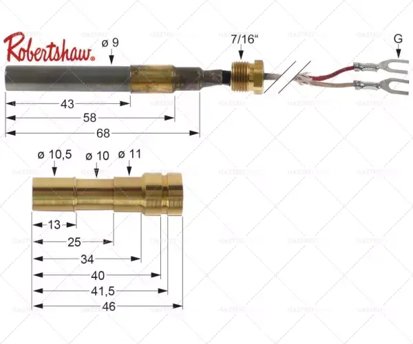 Novinka Robertshaw 250-750mv termočlánek 9mm sonda