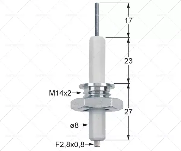 zápalná elektroda D1 ø 8 mm L1 17 mm BL1 23 mm BL2 27 mm připojení vnější faston 2,8 mm M14x2 Pouze Dnes