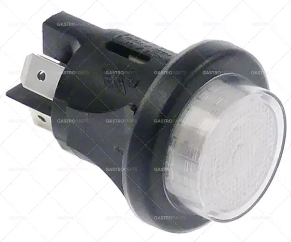 Sezónní Sleva tlačítkový spínač, montážní ø 25mm bílý 2NO 250V 16A osvětlený přívod vnější faston 6,3mm