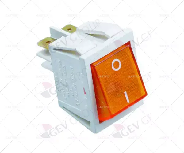 Poslední Šance kolébkový spínač montážní rozměry 30x22mm oranžový 2NO 250V 16A osvětlený 0-I