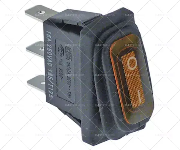 Novinka Kolébkový rozměr 30x11mm oranžové 1NO 230V 16A osvětlené 0-I konektor 6,3mm jazýčky