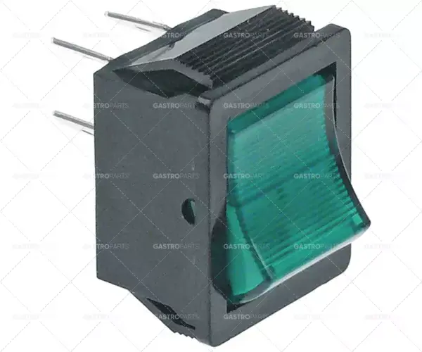 kolébkový spínač montážní rozměry 28x22mm zelený 2NO 250V 20A osvětlený Top Prodej