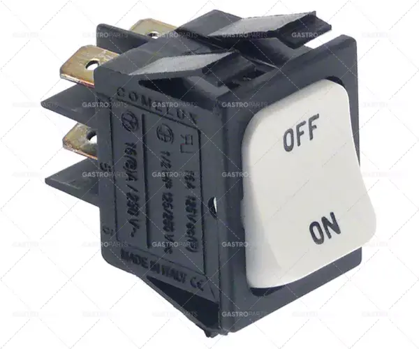 Tovární Cena kolébkový spínač montážní rozměry 30x22mm bílý 2NO 250V 16A ON-OFF připojení vnější faston 6,3mm
