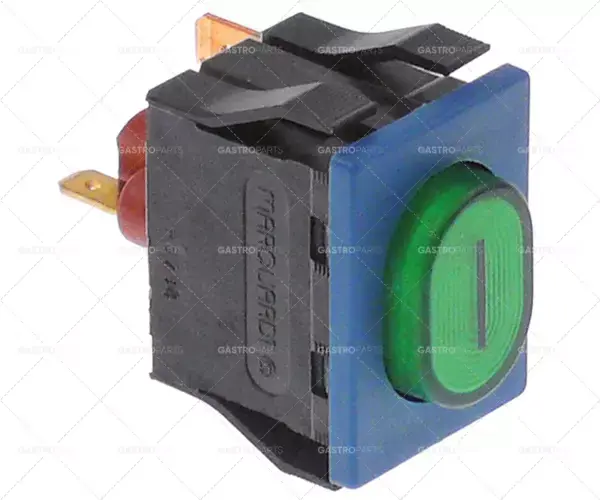 momentové tlačítko, montážní rozměr 30x22mm 250V 16A 1č. f6,3 f4,8 oválná zelená Super Cena