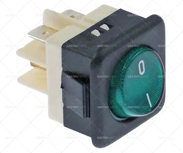 kolébkový spínač montážní rozměry 25x25mm zelený 2no 250V 16A osvětlený 0-i Vysoce Kvalitní