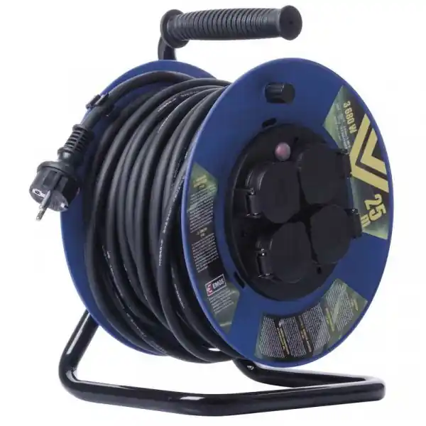 Gumový prodlužovací kabel na bubnu 4 zásuvky 25M 2,5MM SCHUKO Emos P19625 Sezónní Sleva