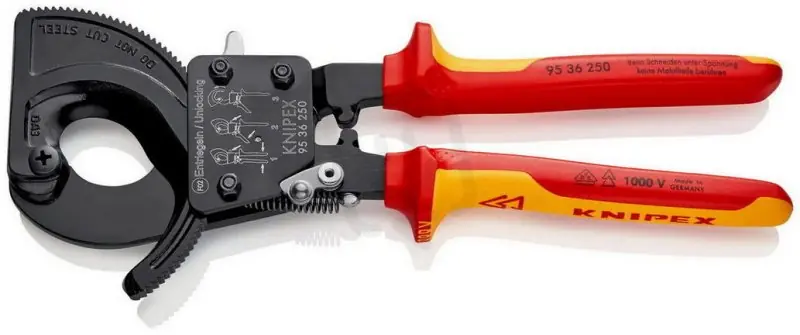 KNIPEX 9536250 ráčnové nůžky na AL a CU kabely d32mm/240mm2 izolované do 1kV Autentický