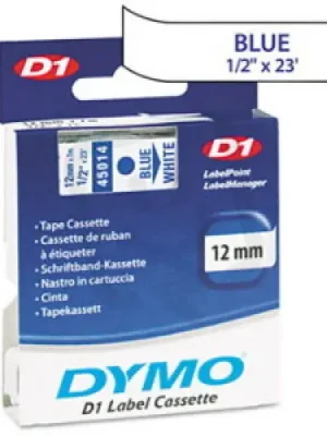 45014 DYMO páska D1 plastová 12mm, modrý tisk / bílý podklad, návin 7m S0720540 Novinka