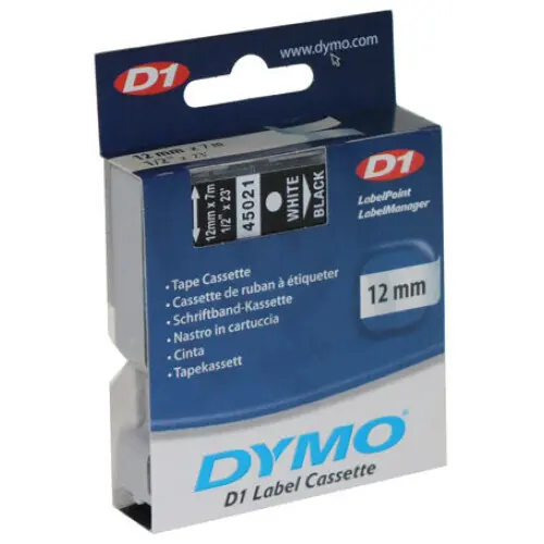 45021 DYMO páska D1 plastová 12mm, bílý tisk / černý podklad, návin 7m S0720610 Rychlé Dodání