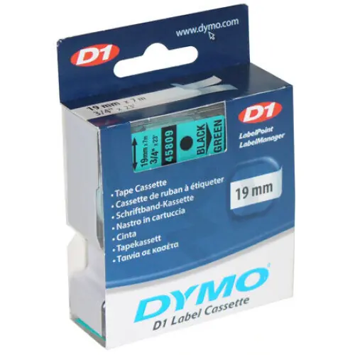 S0720890 45809 DYMO páska D1 plastová 19mm,černý tisk/zelený podklad,návin 7m Koupit Online