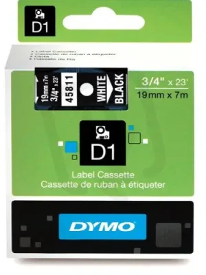 45811 DYMO páska D1 plastová 19mm, bílý tisk / černý podklad, návin 7m S0720910 Ihned K Objednání