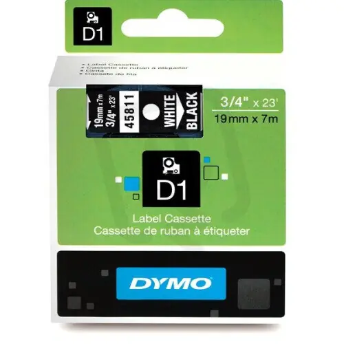 45811 DYMO páska D1 plastová 19mm, bílý tisk / černý podklad, návin 7m S0720910 Ihned K Objednání
