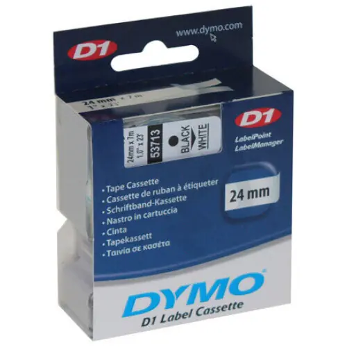 53713 DYMO páska D1 plastová 24mm, černý tisk / bílý podklad, návin 7m S0720930 Vysoce Kvalitní