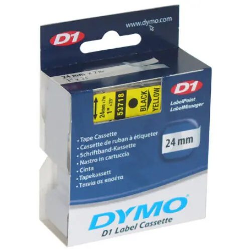 53718 DYMO páska D1 plastová 24mm černý tisk/žlutý podklad návin 7m S0720980 Levný
