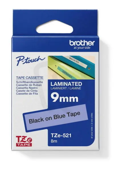 Páska BROTHER TZe-521, modrá/černá (9mm, laminované) Nová Kolekce