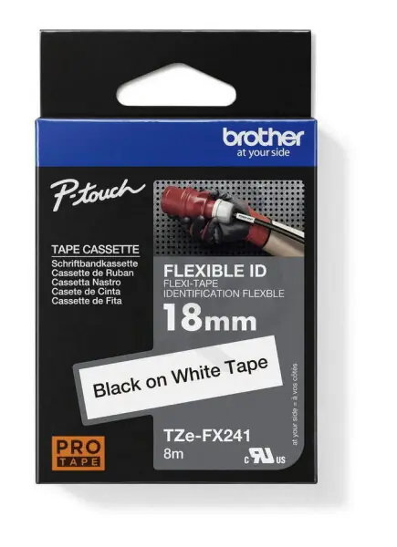 Páska BROTHER TZe-FX241, bílá/černá, 18 mm, s flexibilní páskou Aktuální