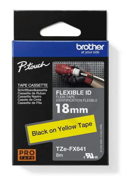 Nejlepší Cena Páska BROTHER TZe-FX641, žlutá/černá, 18 mm, s flexibilní páskou