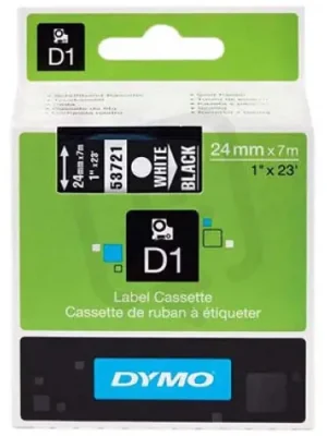 53721 DYMO páska D1 plastová 24mm, bílý tisk / černý podklad, návin 7m S0721010 Vysoce Kvalitní