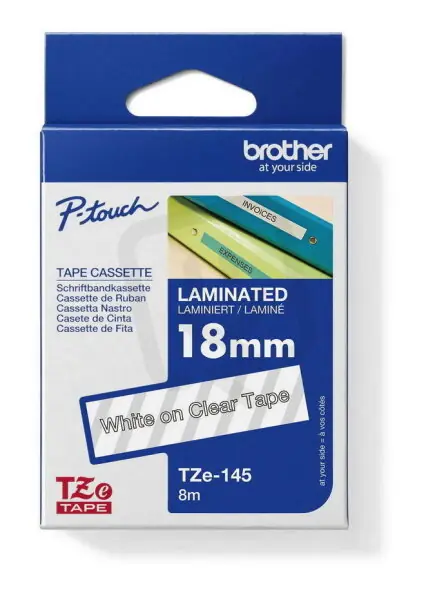 Páska BROTHER TZe-145, průsvitná/bílá (18mm, laminované) Vysoce Kvalitní