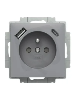 Zásuvka ABB ZONI s kolíkem, nabíjení USB-A, USB-C, šedá 5569T-A32357 241 Sleva