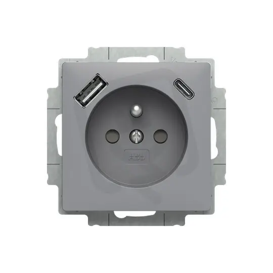 Zásuvka ABB ZONI s kolíkem, nabíjení USB-A, USB-C, šedá 5569T-A32357 241 Sleva
